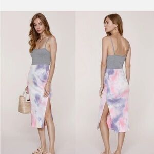 Heartloom Blair Blue and Cream Ribbed Midi Skirt